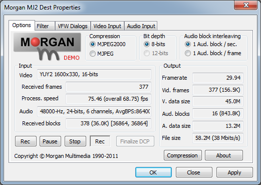 DirectShow MJ2 file destination filter