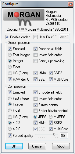 Morgan M-JPEG codec VfW Configure